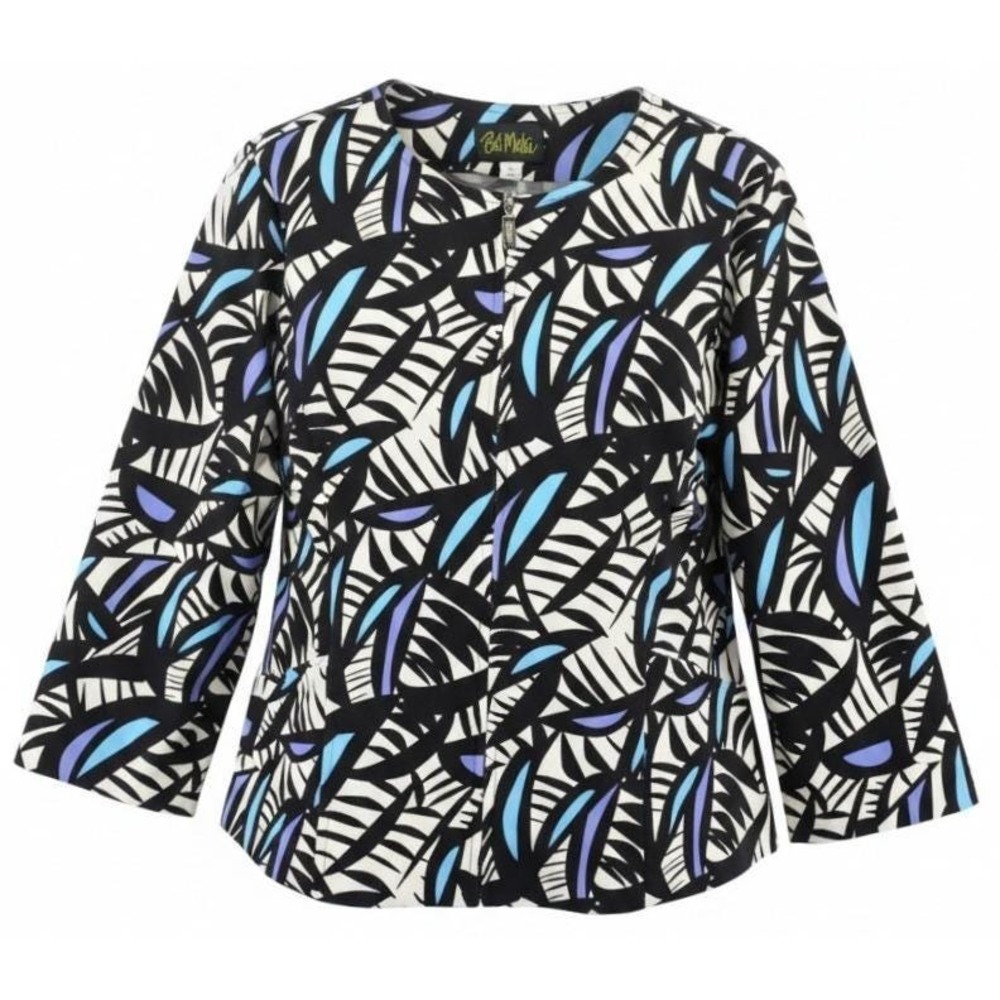 Vtg Bob Mackie Wearable Art Jacket Women Sz L Black White Bracelet Sleeve Zip Up